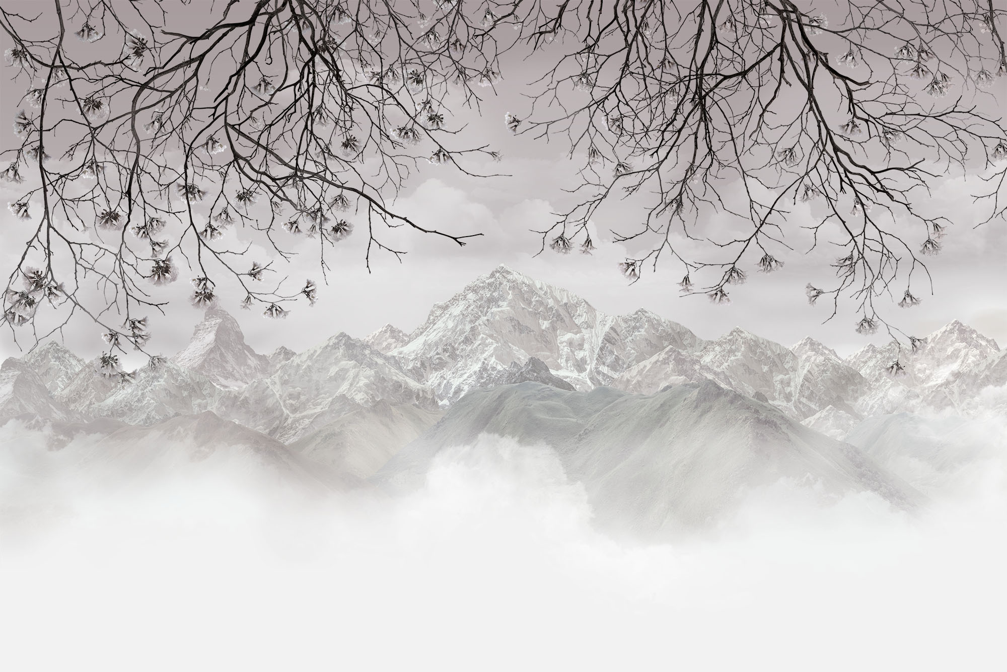 Wallpaper Sakura in mountains